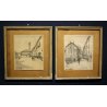 COPPIA ANTICHI QUADRI Gentile Bernardo DISEGNI MATITA PAESAGGI BORGO CITTA' 1955