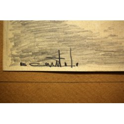 COPPIA ANTICHI QUADRI Gentile Bernardo DISEGNI MATITA PAESAGGI BORGO CITTA' 1955