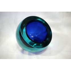POSACENERE VETRO SOMMERSO MURANO PARABOLICO Seguso F. POLI ART GLASS BLU VERDE