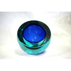 POSACENERE VETRO SOMMERSO MURANO PARABOLICO Seguso F. POLI ART GLASS BLU VERDE
