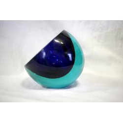 POSACENERE VETRO SOMMERSO MURANO PARABOLICO Seguso F. POLI ART GLASS BLU VERDE