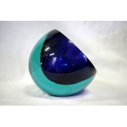 POSACENERE VETRO SOMMERSO MURANO PARABOLICO Seguso F. POLI ART GLASS BLU VERDE