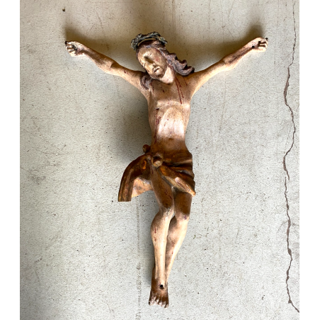 ANTICO CORPUS CHRISTI CRISTO CROCIFISSO 75 cm/h LEGNO SCOLPITO DIPINTO INRI '600