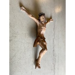 ANTICO CORPUS CHRISTI CRISTO CROCIFISSO 75 cm/h LEGNO SCOLPITO DIPINTO INRI '600