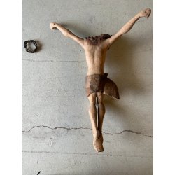 ANTICO CORPUS CHRISTI CRISTO CROCIFISSO 75 cm/h LEGNO SCOLPITO DIPINTO INRI '600