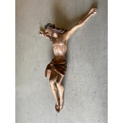 ANTICO CORPUS CHRISTI CRISTO CROCIFISSO 75 cm/h LEGNO SCOLPITO DIPINTO INRI '600
