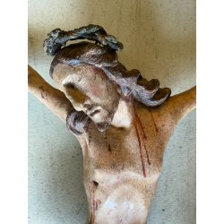 ANTICO CORPUS CHRISTI CRISTO CROCIFISSO 75 cm/h LEGNO SCOLPITO DIPINTO INRI '600