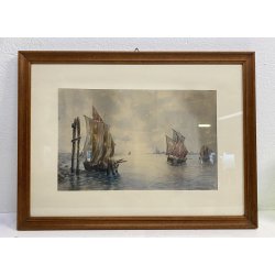 DIPINTO ACQUERELLO BARCHE VENEZIA LAGUNA SERENISSIMA SAN MARCO GIORGIO EPOCA 900