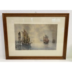 DIPINTO ACQUERELLO BARCHE VENEZIA LAGUNA SERENISSIMA SAN MARCO GIORGIO EPOCA 900