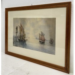 DIPINTO ACQUERELLO BARCHE VENEZIA LAGUNA SERENISSIMA SAN MARCO GIORGIO EPOCA 900