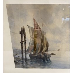 DIPINTO ACQUERELLO BARCHE VENEZIA LAGUNA SERENISSIMA SAN MARCO GIORGIO EPOCA 900