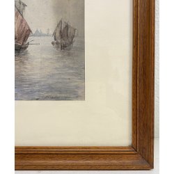 DIPINTO ACQUERELLO BARCHE VENEZIA LAGUNA SERENISSIMA SAN MARCO GIORGIO EPOCA 900