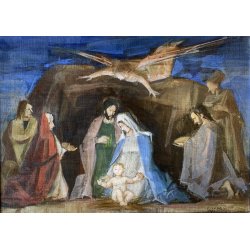 QUADRO DIPINTO OLIO Luigi Filocamo SACRA FAMIGLIA NATIVITA' REALISMO MAGICO '900