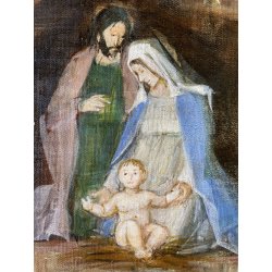 QUADRO DIPINTO OLIO Luigi Filocamo SACRA FAMIGLIA NATIVITA' REALISMO MAGICO '900