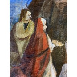 QUADRO DIPINTO OLIO Luigi Filocamo SACRA FAMIGLIA NATIVITA' REALISMO MAGICO '900