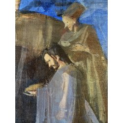 QUADRO DIPINTO OLIO Luigi Filocamo SACRA FAMIGLIA NATIVITA' REALISMO MAGICO '900