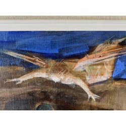 QUADRO DIPINTO OLIO Luigi Filocamo SACRA FAMIGLIA NATIVITA' REALISMO MAGICO '900