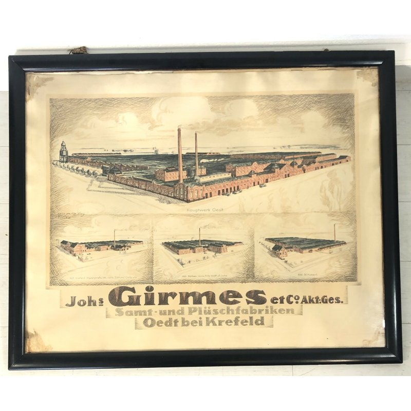 QUADRO RARA ANTICA STAMPA FABBRICA TESSILE TEDESCA JOHANNES GIRMES & CO. OLD