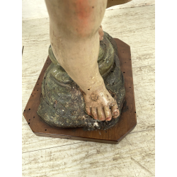 COPPIA ANTICO PUTTO BAROCCO LEGNO SCOLPITO DIPINTO DORATO 75 cm/h XVIII sec.