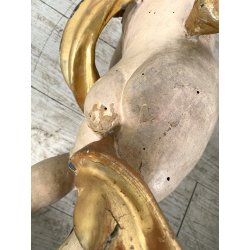 COPPIA ANTICO PUTTO BAROCCO LEGNO SCOLPITO DIPINTO DORATO 75 cm/h XVIII sec.