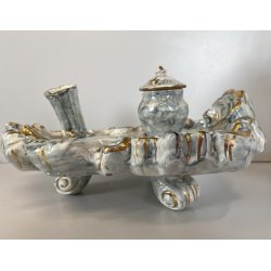 GRANDE CALAMAIO TAVOLO DOPPIO CERAMICA Turi D'Albissola STILE ROCOCO' PORTAPENNE