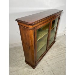 ANTICA VETRINA ESPOSITORE LEGNO NOCE EPOCA '800 CREDENZA 2 ANTE RIPIANI STOFFA