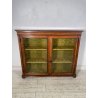 ANTICA VETRINA ESPOSITORE LEGNO NOCE EPOCA '800 CREDENZA 2 ANTE RIPIANI STOFFA