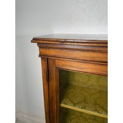 ANTICA VETRINA ESPOSITORE LEGNO NOCE EPOCA '800 CREDENZA 2 ANTE RIPIANI STOFFA