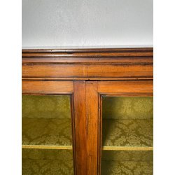 ANTICA VETRINA ESPOSITORE LEGNO NOCE EPOCA '800 CREDENZA 2 ANTE RIPIANI STOFFA