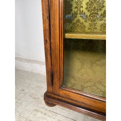 ANTICA VETRINA ESPOSITORE LEGNO NOCE EPOCA '800 CREDENZA 2 ANTE RIPIANI STOFFA