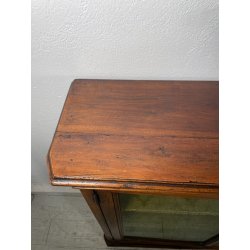 ANTICA VETRINA ESPOSITORE LEGNO NOCE EPOCA '800 CREDENZA 2 ANTE RIPIANI STOFFA
