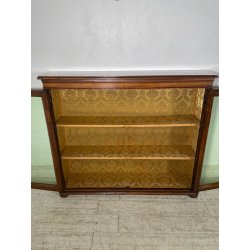 ANTICA VETRINA ESPOSITORE LEGNO NOCE EPOCA '800 CREDENZA 2 ANTE RIPIANI STOFFA