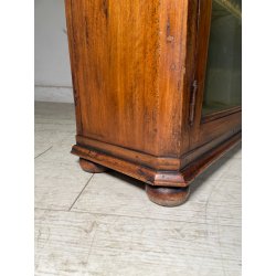 ANTICA VETRINA ESPOSITORE LEGNO NOCE EPOCA '800 CREDENZA 2 ANTE RIPIANI STOFFA
