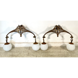 GRANDE COPPIA APPLIQUE ART NOUVEAU LIBERTY PARETE LAMPADARIO LAMPADE DECO 1920