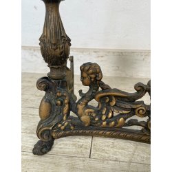 ANTICO ALARE PARA CAMINO OTTONE FUOCO EPOCA '900 FIREPLACE IRON PUTTI SCULTURA
