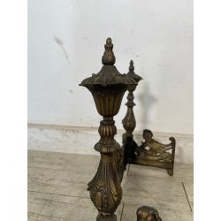 ANTICO ALARE PARA CAMINO OTTONE FUOCO EPOCA '900 FIREPLACE IRON PUTTI SCULTURA