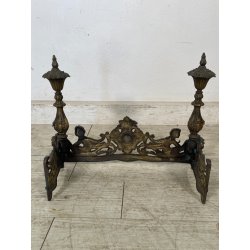 ANTICO ALARE PARA CAMINO OTTONE FUOCO EPOCA '900 FIREPLACE IRON PUTTI SCULTURA