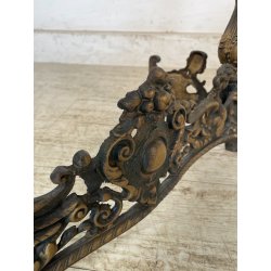 ANTICO ALARE PARA CAMINO OTTONE FUOCO EPOCA '900 FIREPLACE IRON PUTTI SCULTURA