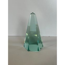 SCULTURA VETRO OBELISCO FIRMATO ARCHIMEDE SEGUSO PIRAMIDE GLASS VERDE MURANO