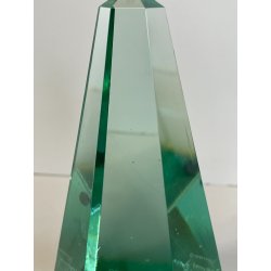 SCULTURA VETRO OBELISCO FIRMATO ARCHIMEDE SEGUSO PIRAMIDE GLASS VERDE MURANO