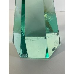 SCULTURA VETRO OBELISCO FIRMATO ARCHIMEDE SEGUSO PIRAMIDE GLASS VERDE MURANO