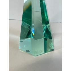 SCULTURA VETRO OBELISCO FIRMATO ARCHIMEDE SEGUSO PIRAMIDE GLASS VERDE MURANO