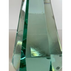 SCULTURA VETRO OBELISCO FIRMATO ARCHIMEDE SEGUSO PIRAMIDE GLASS VERDE MURANO