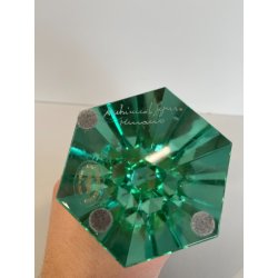 SCULTURA VETRO OBELISCO FIRMATO ARCHIMEDE SEGUSO PIRAMIDE GLASS VERDE MURANO