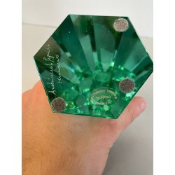 SCULTURA VETRO OBELISCO FIRMATO ARCHIMEDE SEGUSO PIRAMIDE GLASS VERDE MURANO