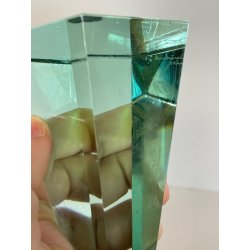 SCULTURA VETRO OBELISCO FIRMATO ARCHIMEDE SEGUSO PIRAMIDE GLASS VERDE MURANO