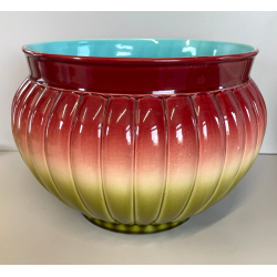 GRANDE VASO CERAMICA SARREGUEMINES CACHEPOT DESIGN VINTAGE PORTA FIORI VERDE RED