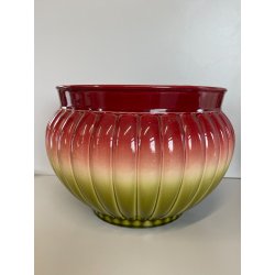 GRANDE VASO CERAMICA SARREGUEMINES CACHEPOT DESIGN VINTAGE PORTA FIORI VERDE RED