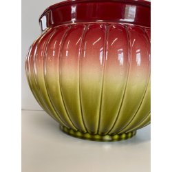 GRANDE VASO CERAMICA SARREGUEMINES CACHEPOT DESIGN VINTAGE PORTA FIORI VERDE RED