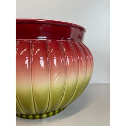 GRANDE VASO CERAMICA SARREGUEMINES CACHEPOT DESIGN VINTAGE PORTA FIORI VERDE RED